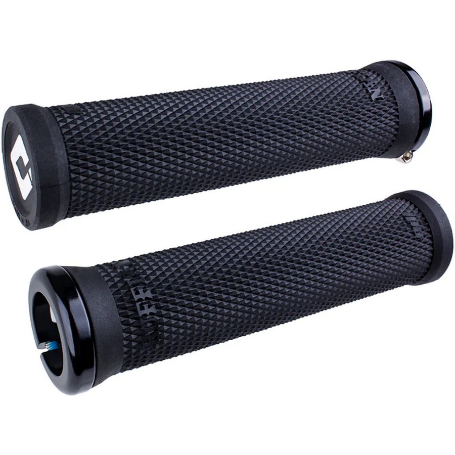 Par de puños MTB Ruffian V2.1 Lock-On azul con abrazaderas 30 mm x 135 mm negro