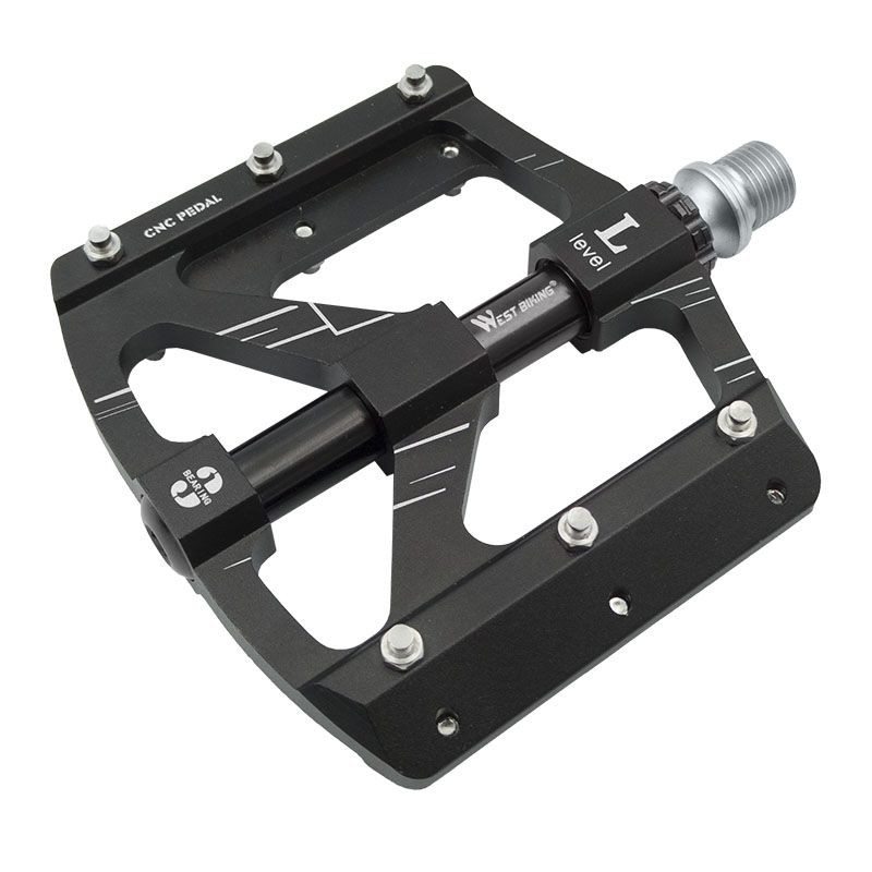 Pedales PLANOS en Aluminio Negro - Eje CR-Mo sobre Rodamientos de 112x105x19mm