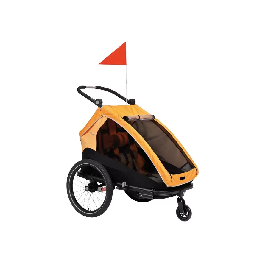 Remolque Bicicleta para Niños 2 PLAZAS con Amortiguadores Carro con Kit de  Footing Color Orange