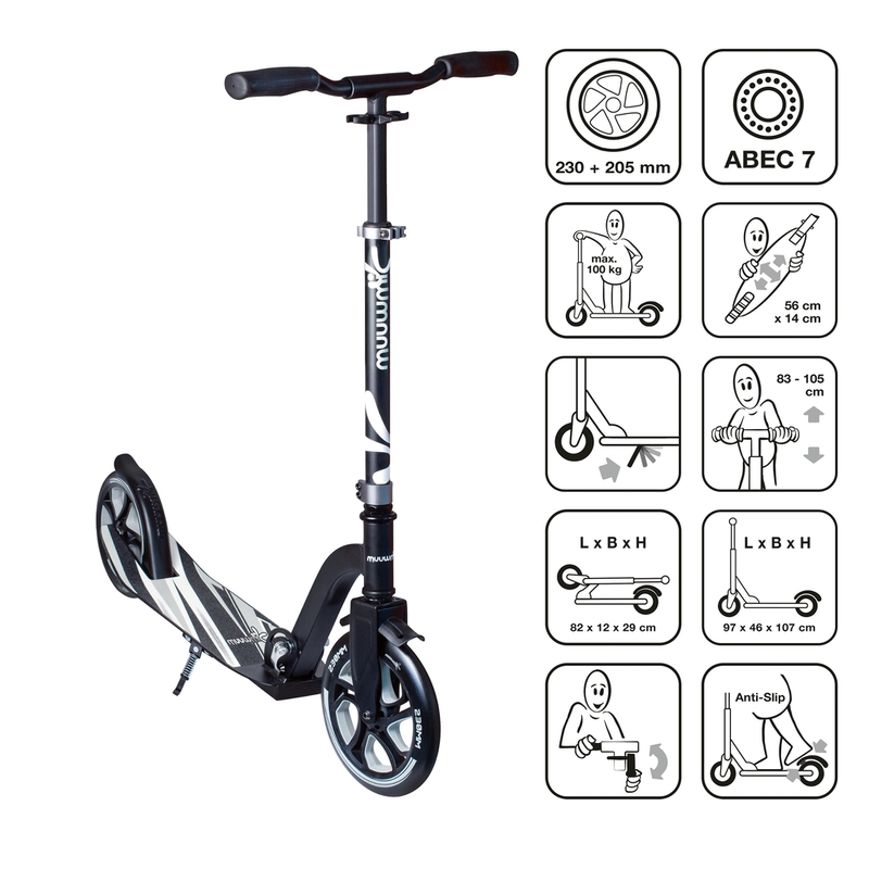 Monopattino Alluminio Pro Nero/Grigio 230/205mm