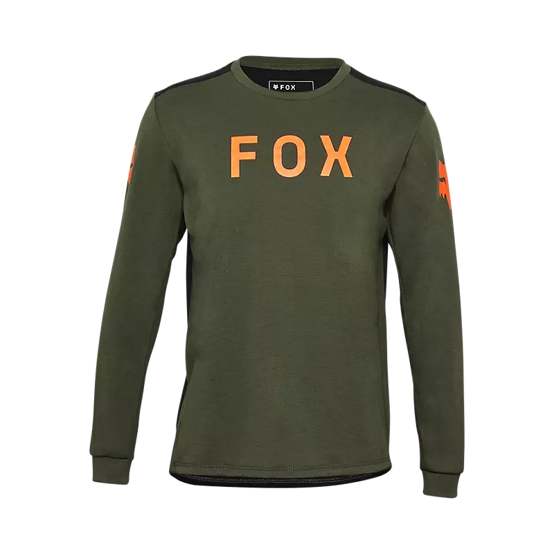 Langärmliges MTB Ranger Aviation-Trikot, dunkles Salbeigrün, Kindergröße S