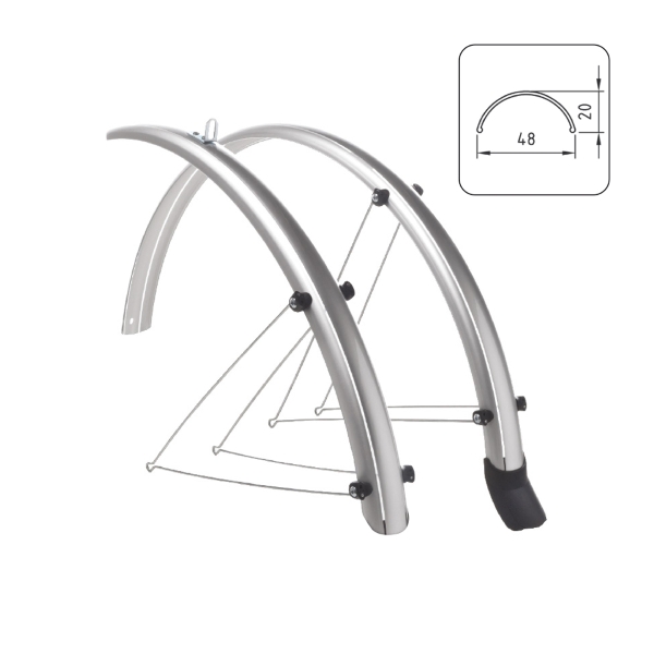 Par de guardabarros 28'' 48mm ancho plata