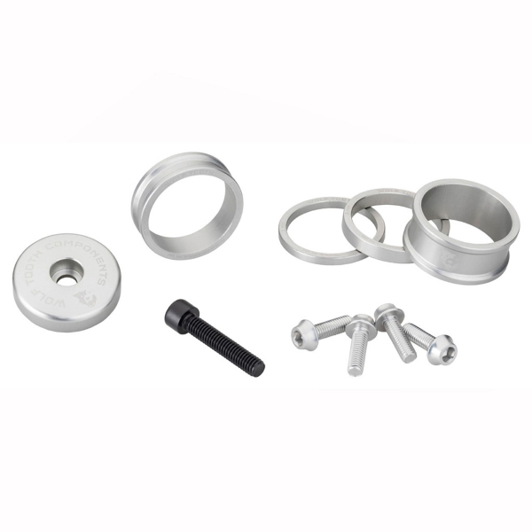 Kit cuñas y tornillos de aluminio anodizado plata.