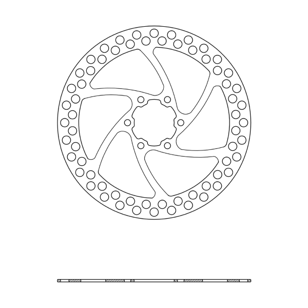 Scheibe 6 Löcher, abgerundet, Dicke 1,8 mm, 140 mm, Silber
