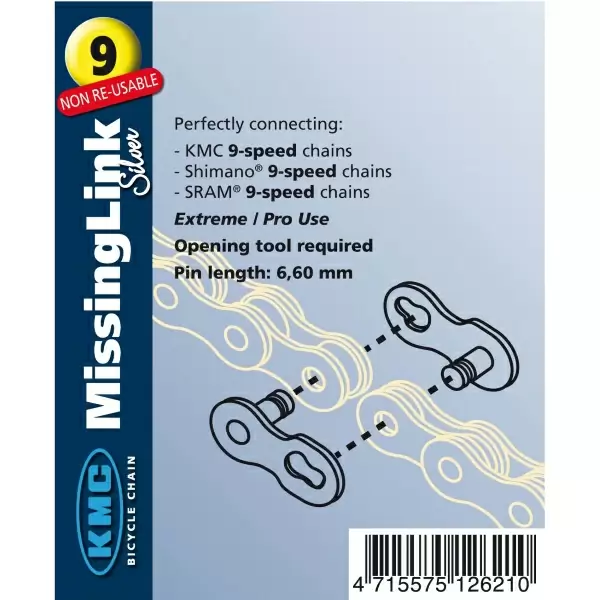 connecting link 9 speed not reusable silver 6,6 mm #1