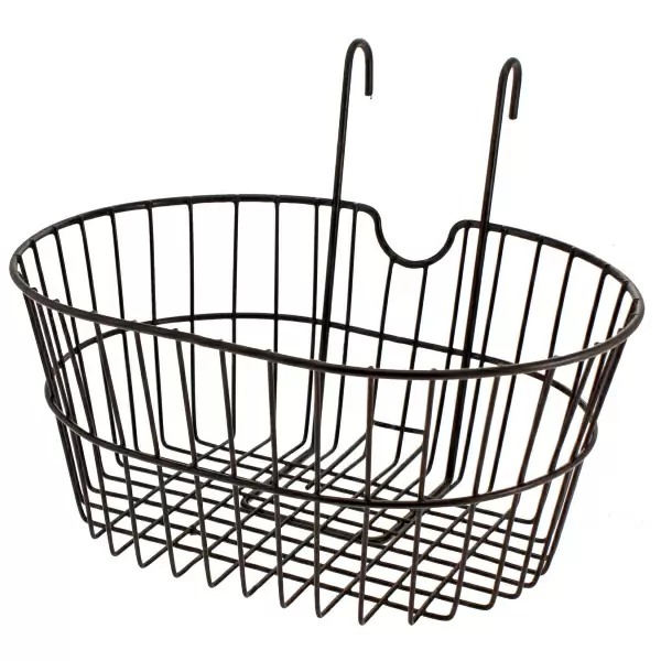 Oval basket with hooks, wide mesh, black iron #1