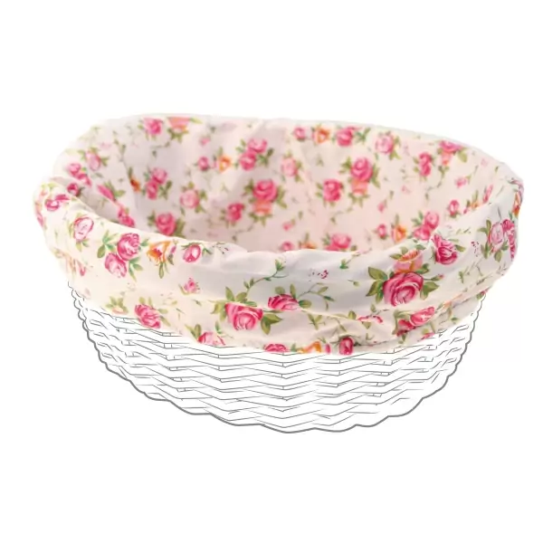 Oval basket cloth cover white with flowers #1