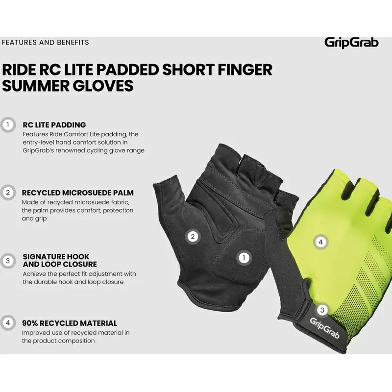 RC Lite Road Gloves With Yellow/Black Pad Size XXL #5