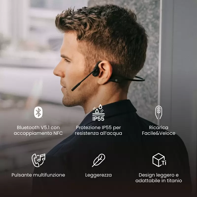 Cuffie A Conduzione Ossea Opencomm Bluetooth Con Microfono Nero #5