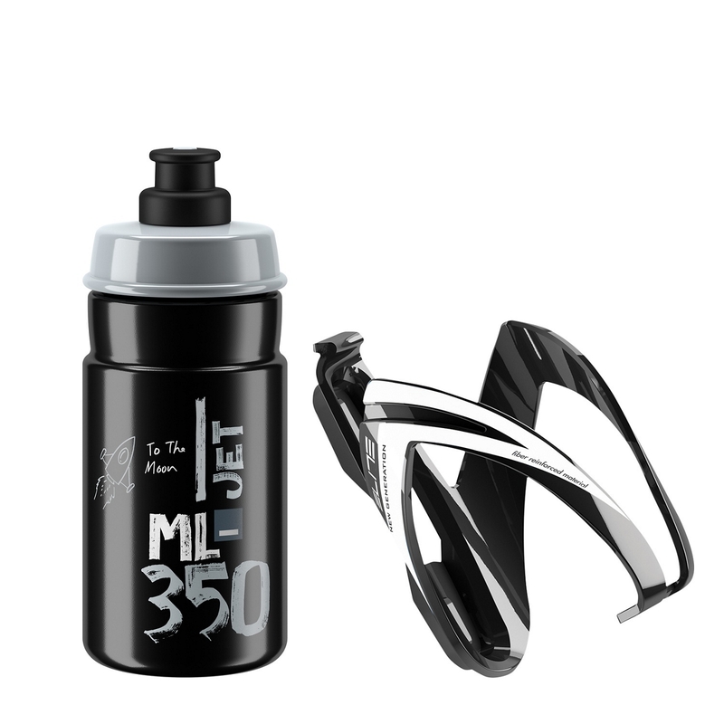 Jetflasche 350 ml Schwarz/Grau + Flaschenhalter Schwarz/Weiß