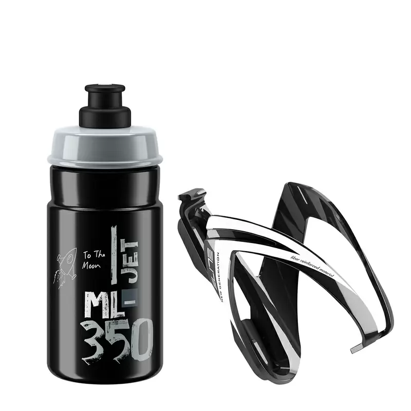 Borraccia Jet 350ml Nero/Grigio + Portaborracce Nero/Bianco - image
