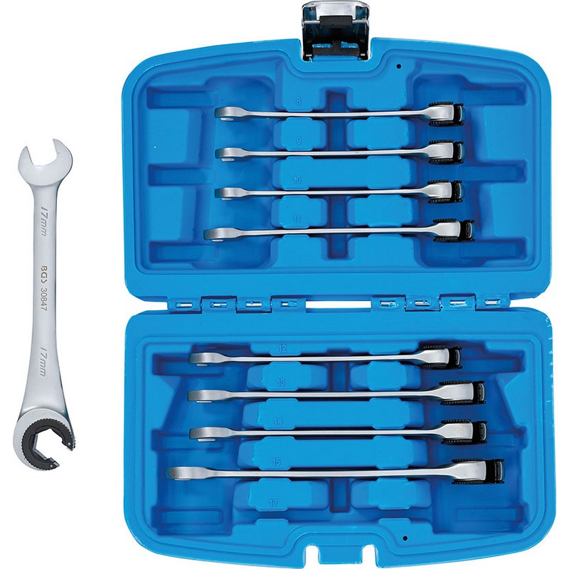Jeu de 9 pièces, clés mixtes à cliquet pour connecteurs de tuyaux, 8 - 17 mm - Code BGS30849