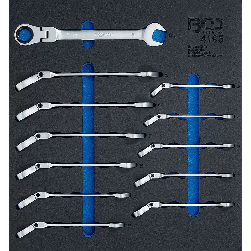 Trolley Module: 12 Pieces, Ratchet Combination Wrenches - Code BGS4195 - image