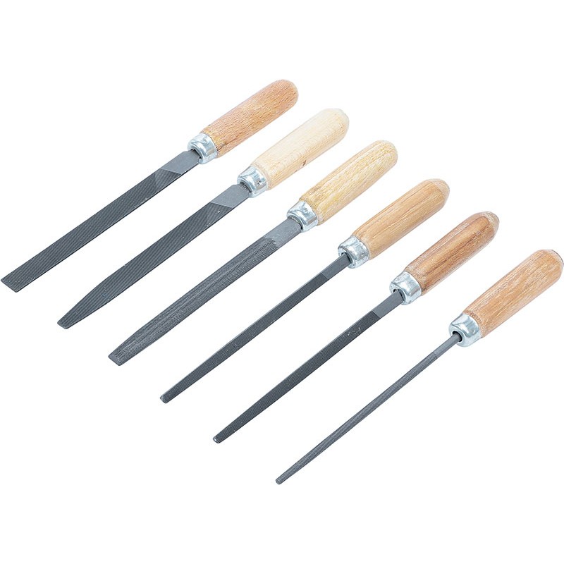 Set 6 Pcs, Files, Wooden Handle, 100 Mm - Code BGS50204