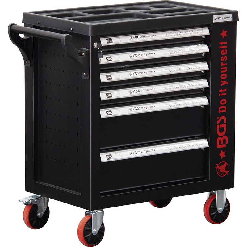Chariot à outils à 6 tiroirs, avec armoire latérale, vide - Code BGS6055-1