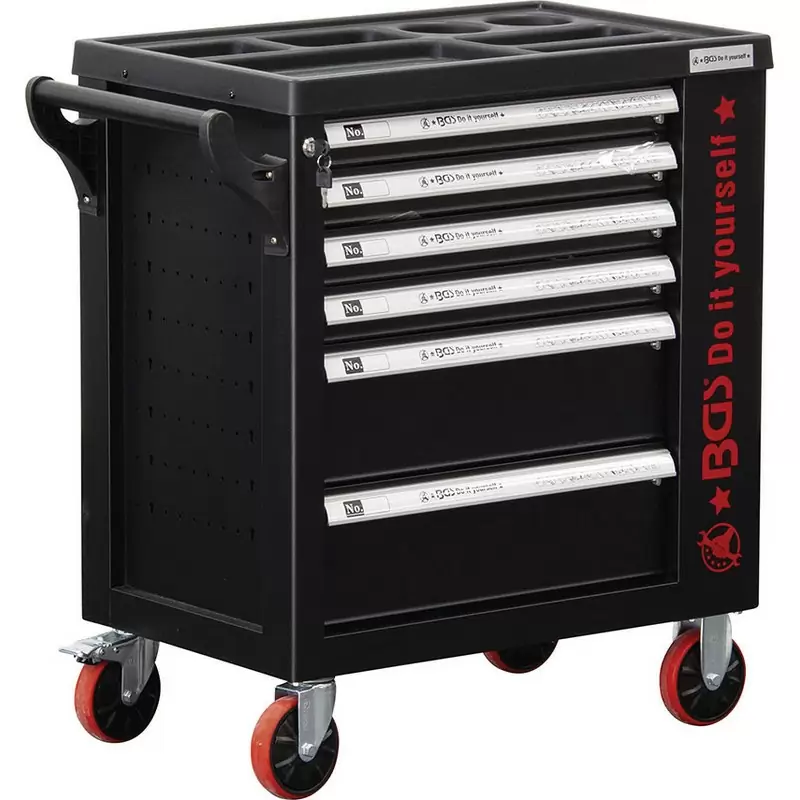 6 Drawer Tool Trolley, W/Side Cabinet, Empty - Code BGS6055-1 - image