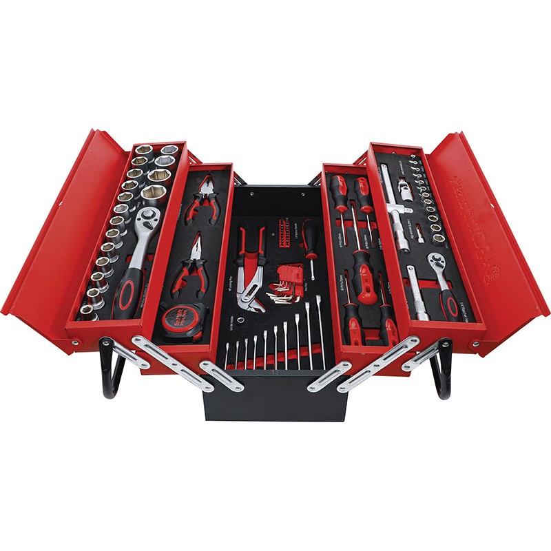 Extended box with 5 sheet metal compartments, with 86 tools. - Code BGS6056