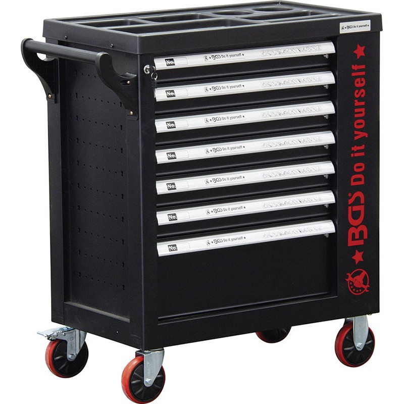 Werkzeugwagen mit 7 Schubladen, mit Seitenschrank, leer – Code BGS6058-1