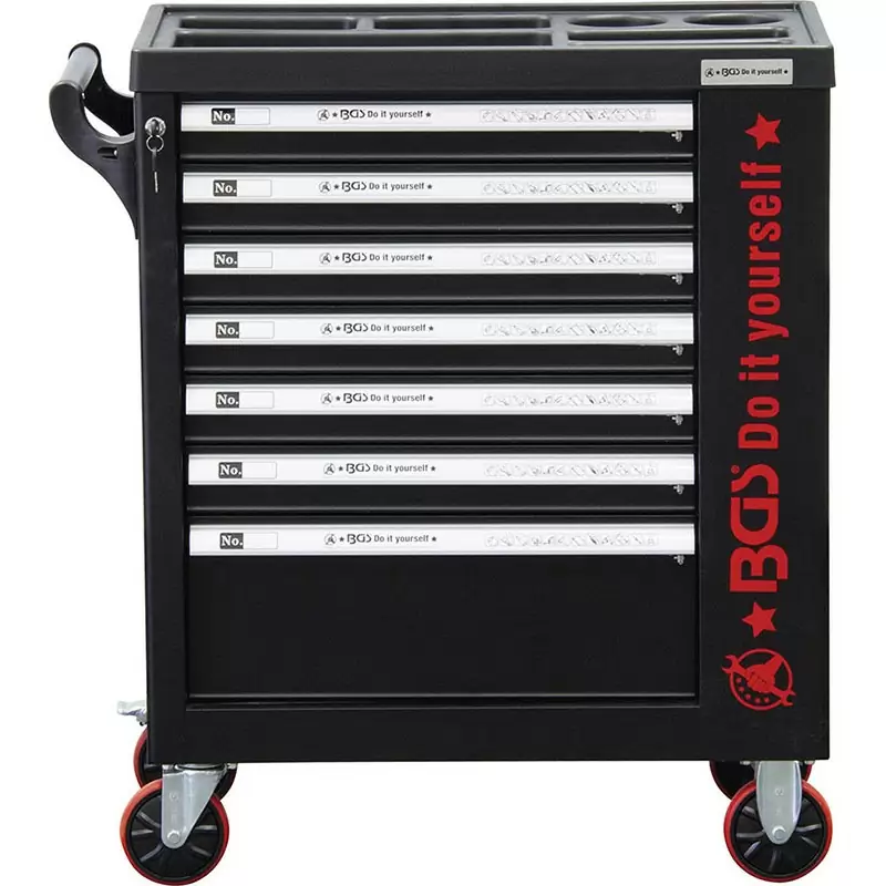 7 Drawer Tool Trolley, W/Side Cabinet, Empty - Code BGS6058-1 #1