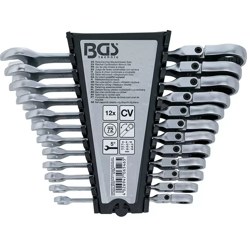Set of 12 Pcs, Combination Ratchet Wrenches, Polyg.C/Joint, 8-19 M - Code BGS6546 #1