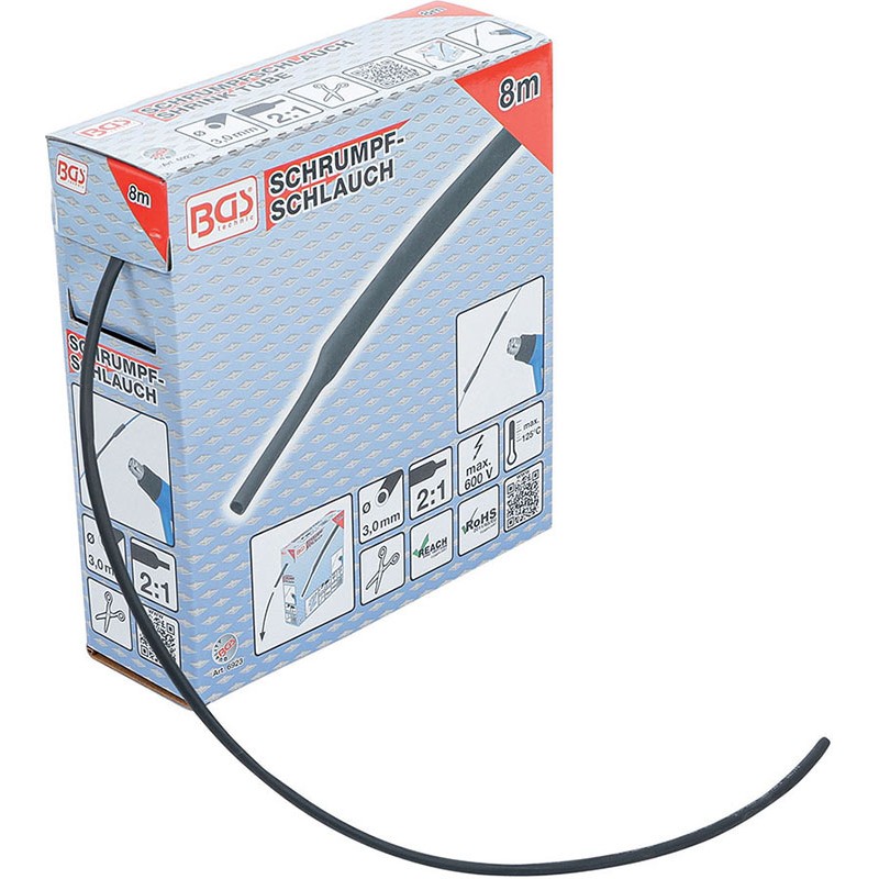 Schwarzer Schrumpfschlauch, im Abroller ¤ 3,0 mm 8 Meter – Code BGS6923