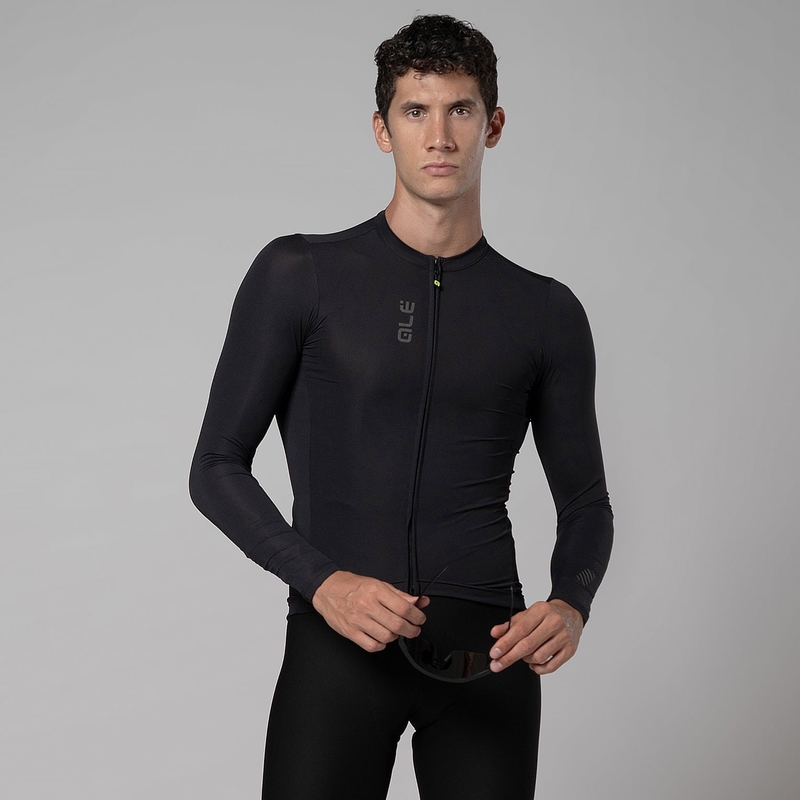 Langarm-Fahrradtrikot Color Block Pragma Schwarz Größe XXXL