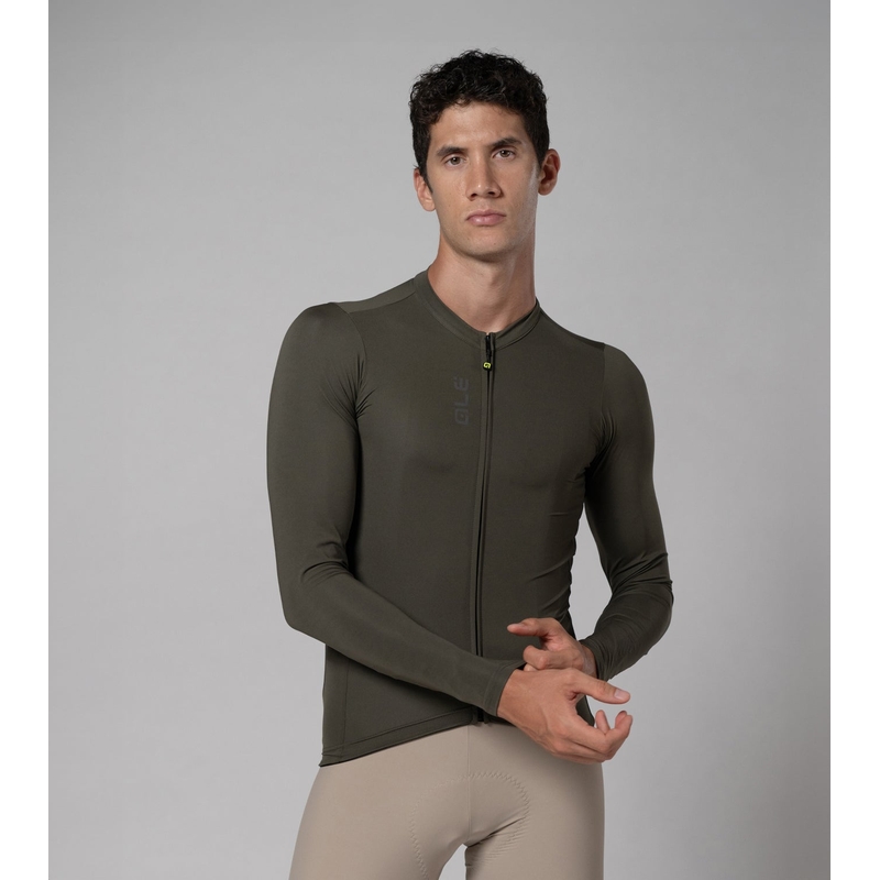 Langarm-Fahrradtrikot Color Block Pragma Grün Größe XL