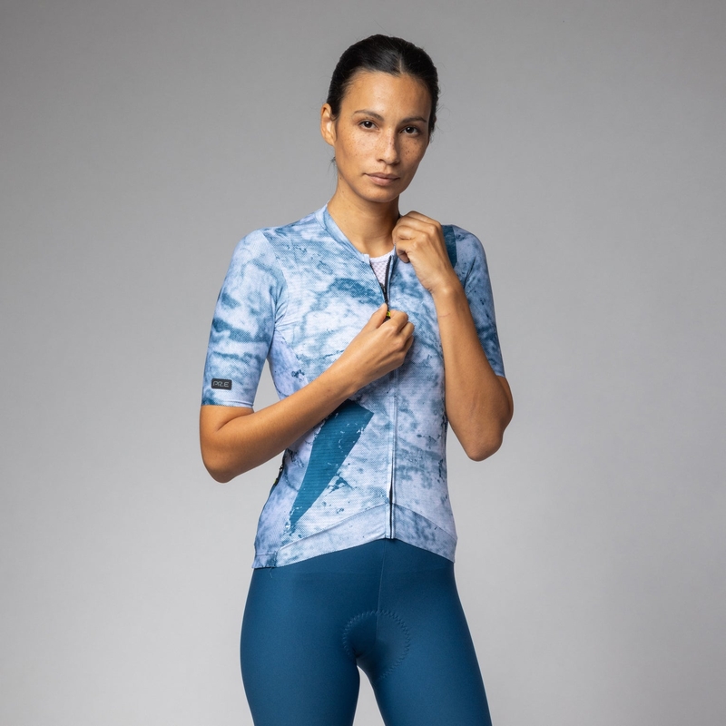 Short Sleeve Marble PR-E Women's Jersey Blue Size L