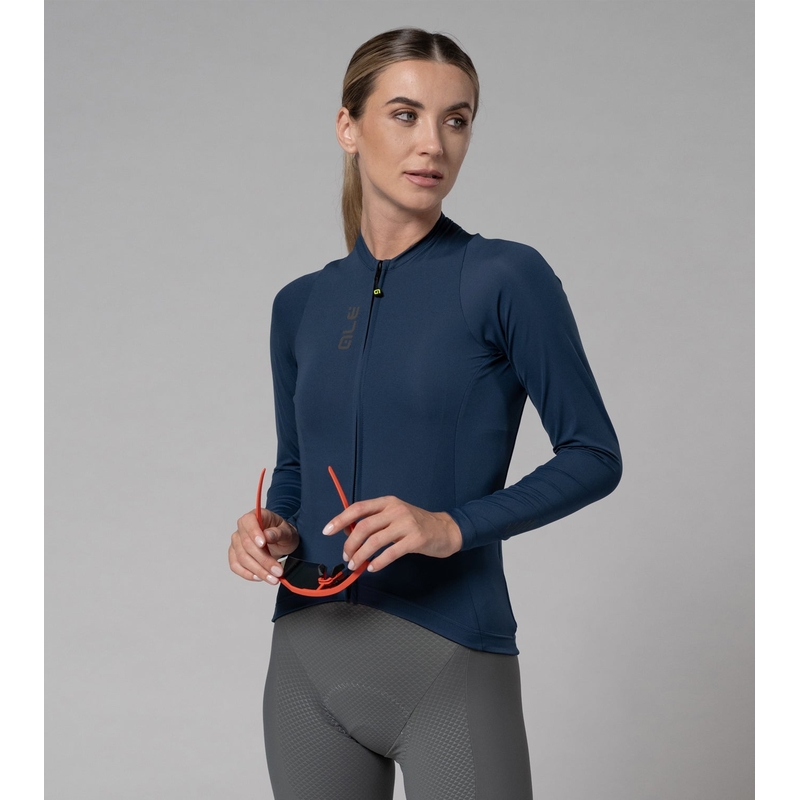 Langarm-Fahrradtrikot Color Block Pragma Damen Blau Größe XXXXXL