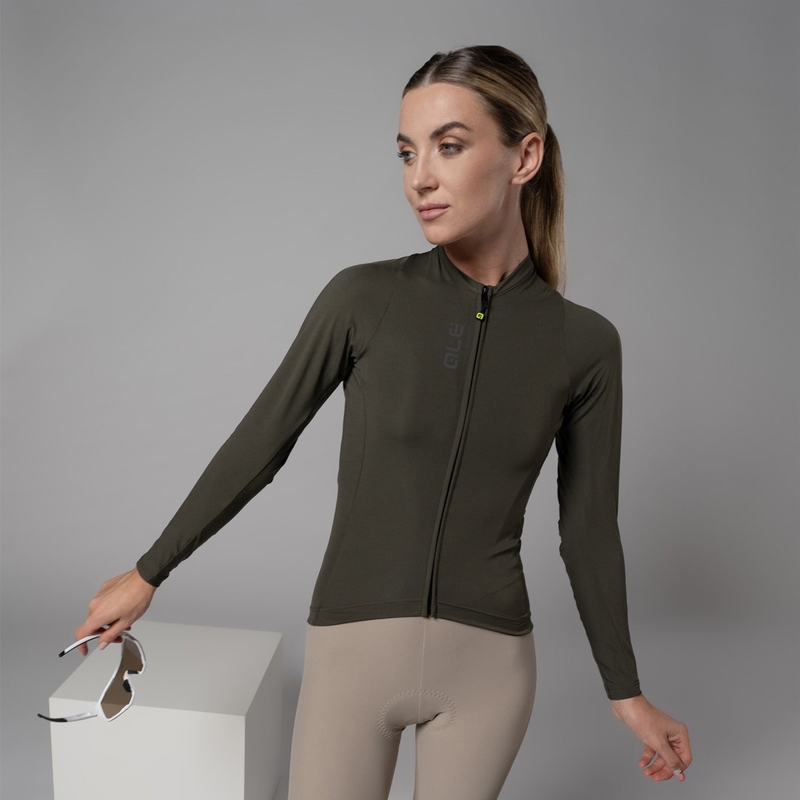 Langarm-Fahrradtrikot Color Block Pragma Damen Grün Größe XXXXXL