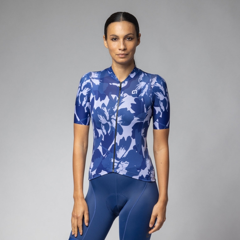 Short Sleeve Flower Pragma Women's Blue Jersey Size M