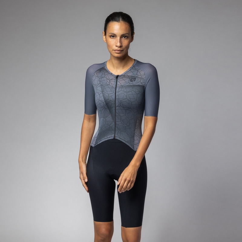 Damen Beyond Kurzarm Triathlonanzug Grau Größe XL