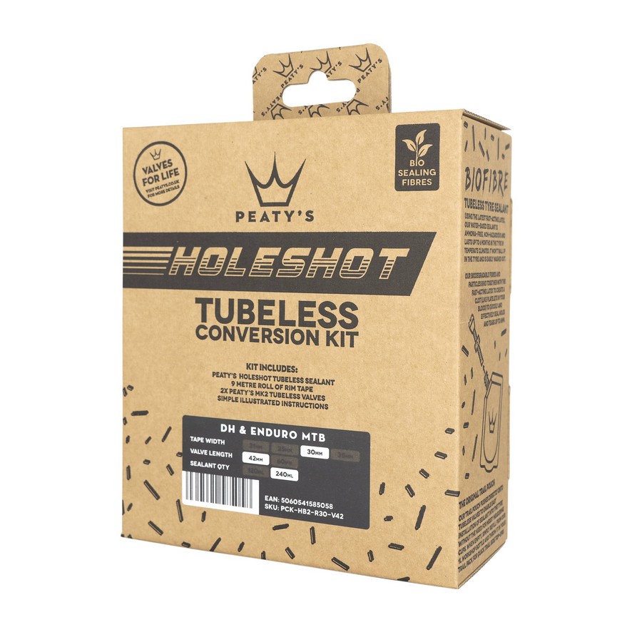 Kit Coversione Tubeless Holeshot MTB 240ml Nastro 30mm - Valvole 42 mm Per MTB DH/Enduro