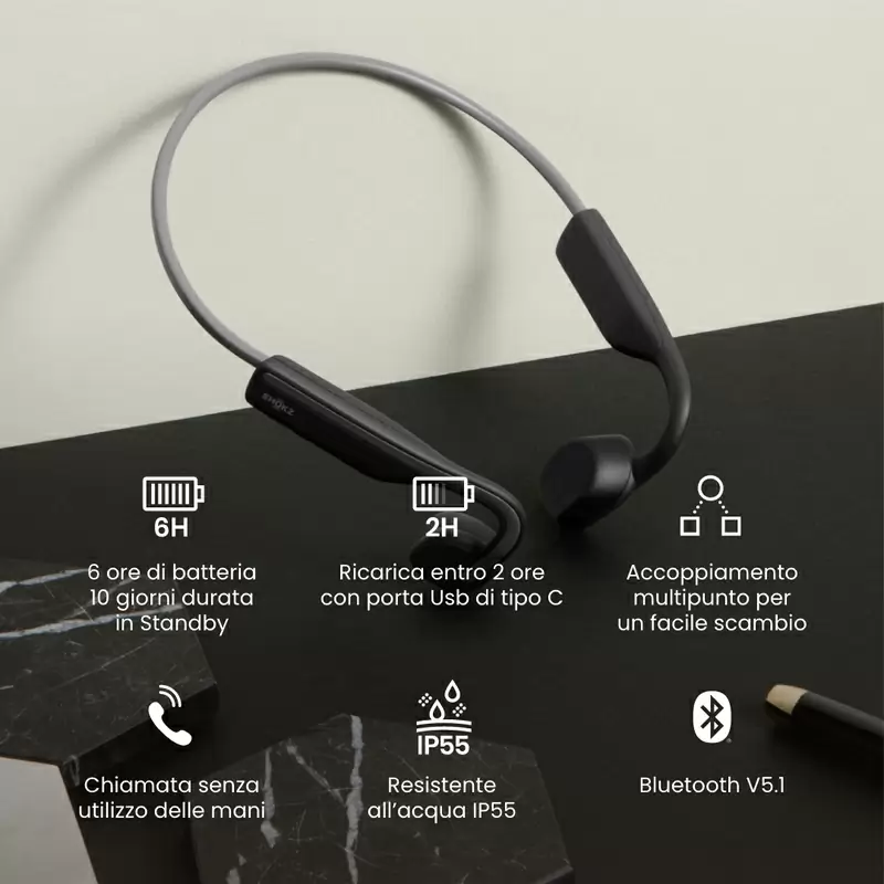 Openmove Bluetooth Bone Conduction Headphones with Microphone Grey #9