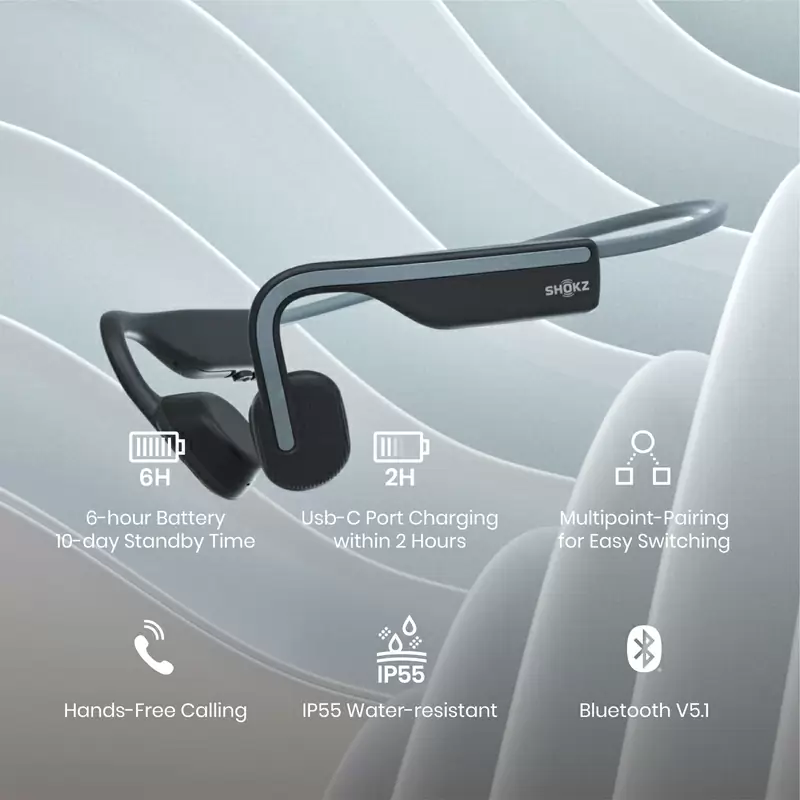 Openmove Bluetooth Bone Conduction Headphones with Microphone Grey #4