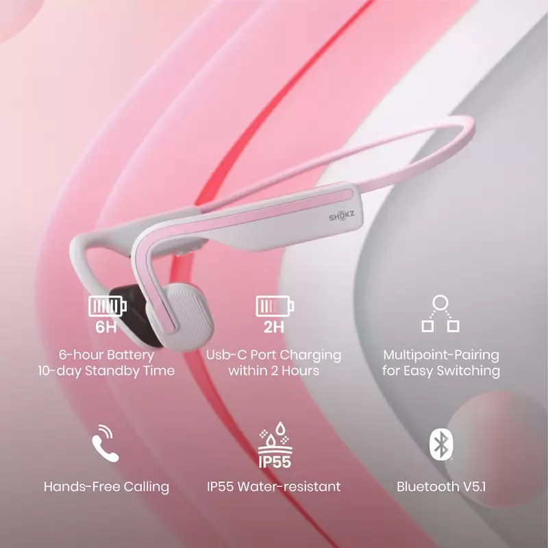 Openmove Bluetooth Bone Conduction Headphones with Microphone Pink #4