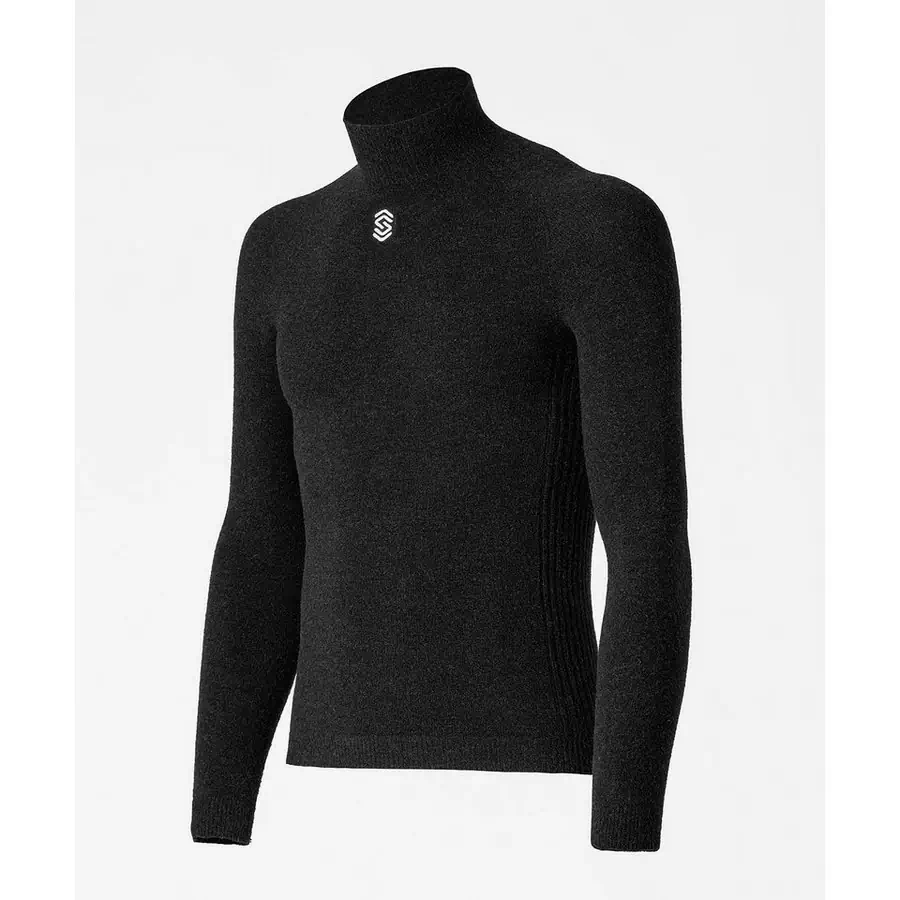Warm bleibendes Thermoshirt mit langen Ärmeln, Stehkragen, Schwarz, Größe M/L - image