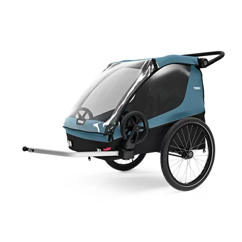 Remorque + Courier poussette un / deux enfants bleu - image