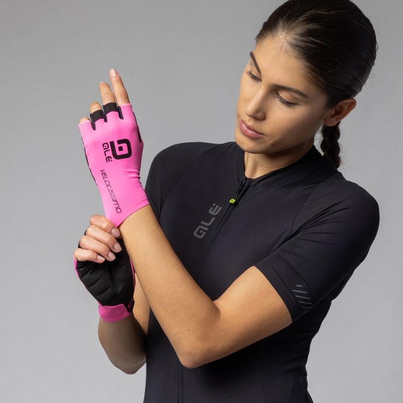 Guanti Strada Velocissimo Rosa Fluo/Nero Taglia XS