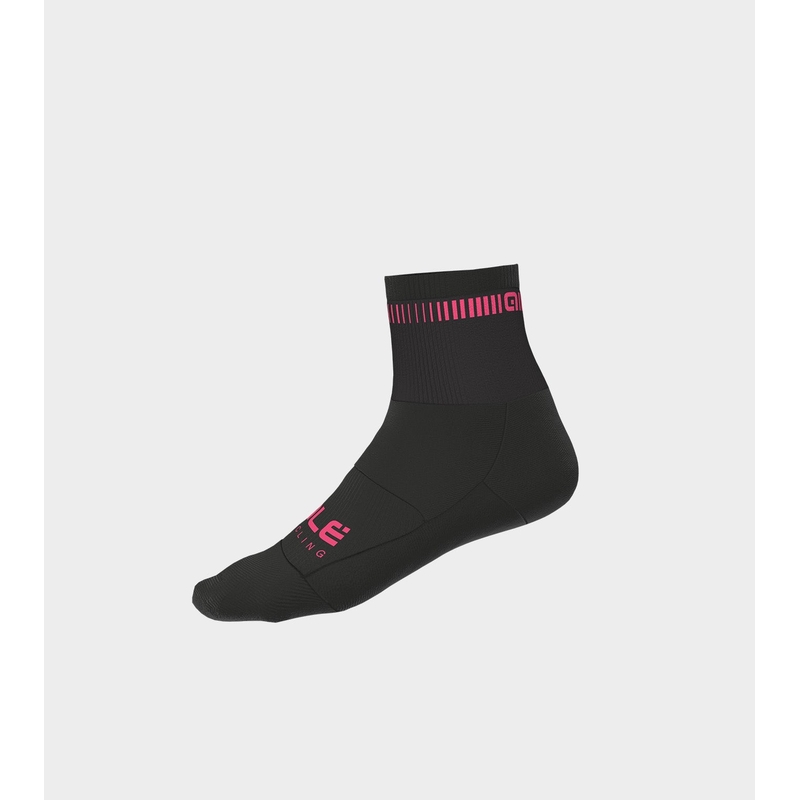Calze Estive Q-Skin 12cm Logo Nero/Rosa Fluo Taglia S (36-39)