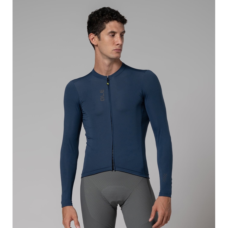 Langarm-Fahrradtrikot Color Block Pragma Blau Größe XXXL