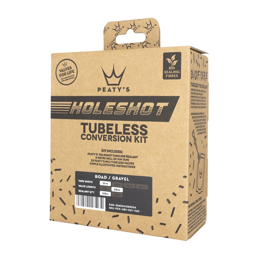 Tubeless Holeshot Umrüstsatz 120 ml 21 mm Klebeband – 60 mm Ventile für Renn-/Gravel-Bikes