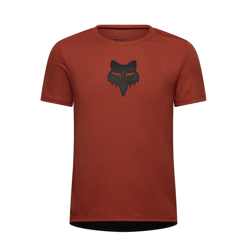 Kids' Short Sleeve MTB Jersey Ranger Jersey Fox Head Amber Scarlet Size S