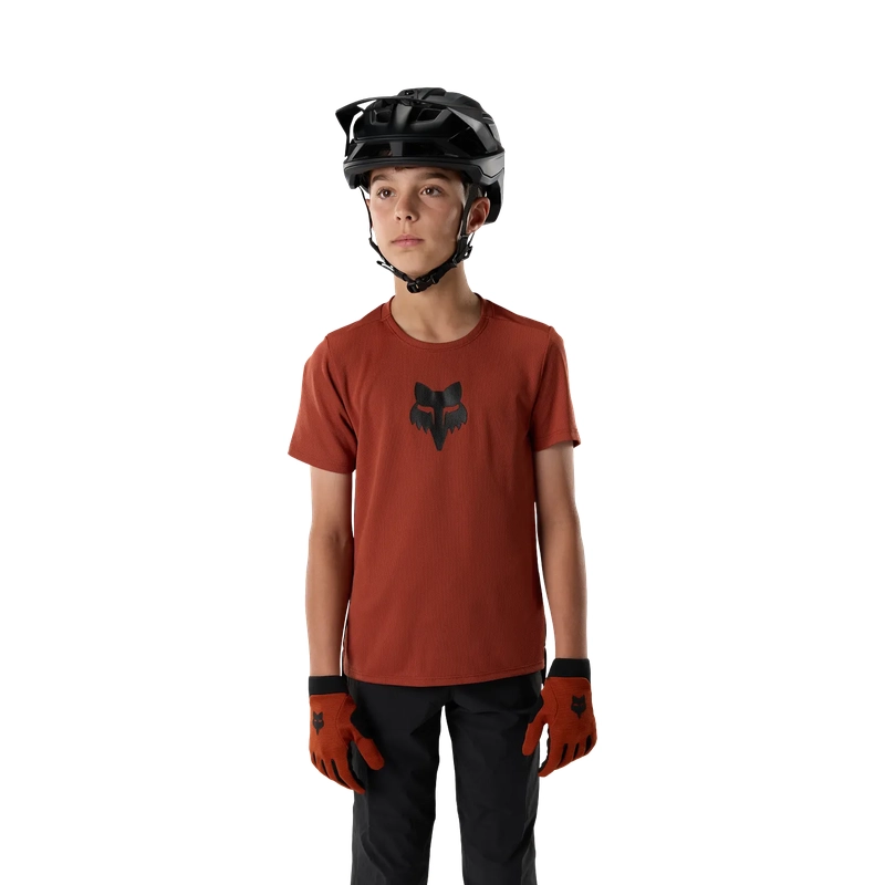 Kids' Short Sleeve MTB Jersey Ranger Jersey Fox Head Amber Scarlet Size S #2