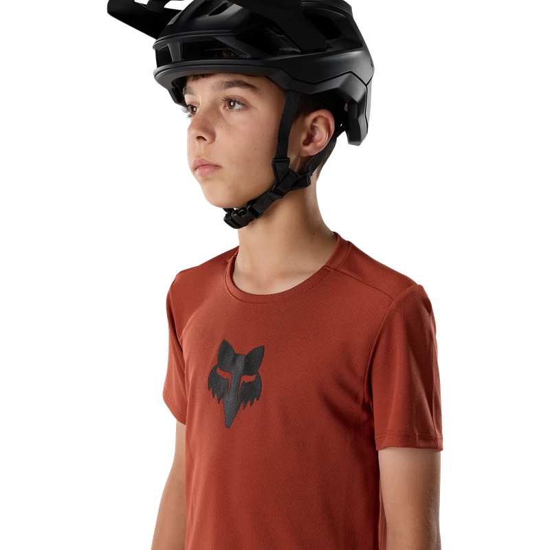 Kids' Short Sleeve MTB Jersey Ranger Jersey Fox Head Amber Scarlet Size S #4