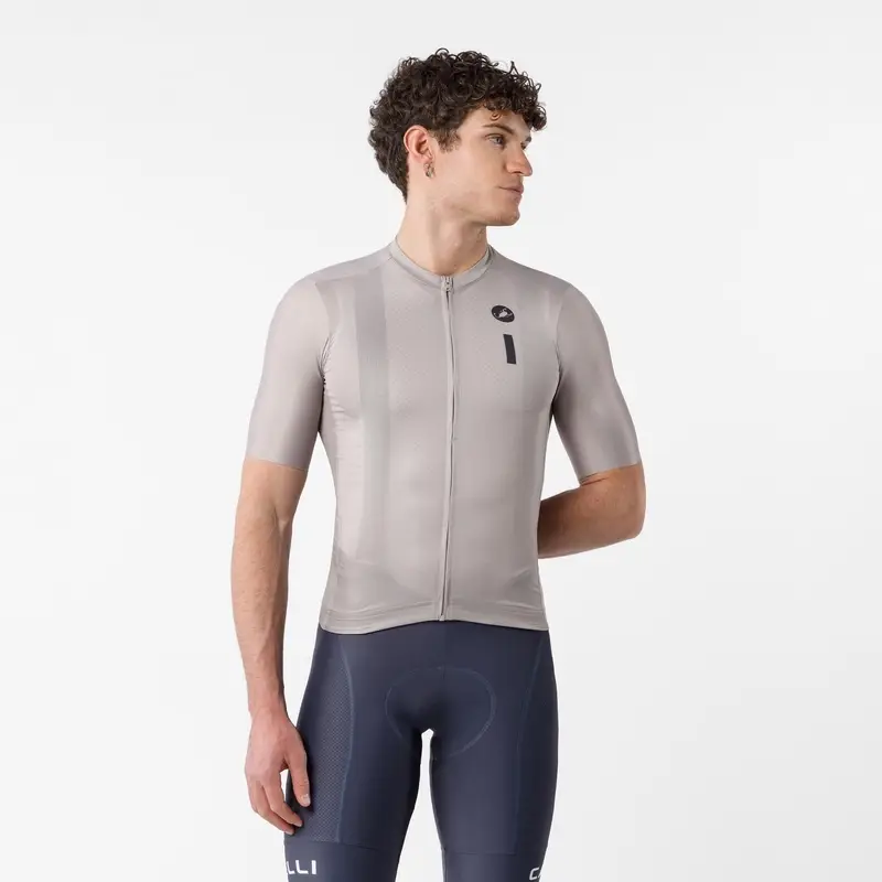 Road Short Sleeve Jersey Solid Color Logo Beige/Belgian Blue Size XL - image