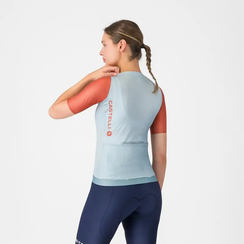 Jersey de Carretera de Manga Corta Ajustado Mujer Cielo Invernal/Salsa Picante Talla M #1