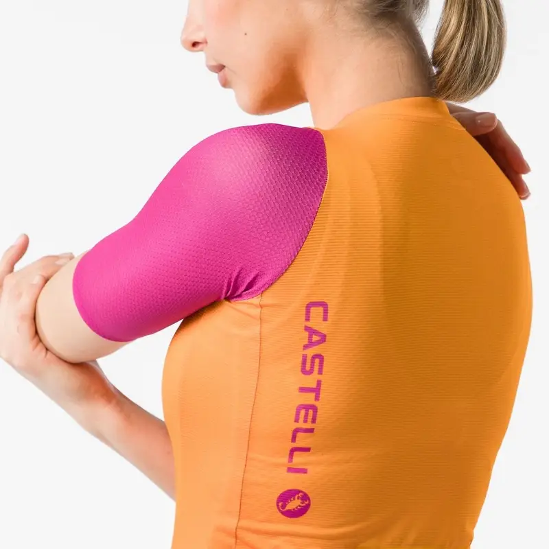 Straßen-Trikot Kurzarm Jersey Korrekt Damen Vivid Orange/Violet Pink Größe S #4