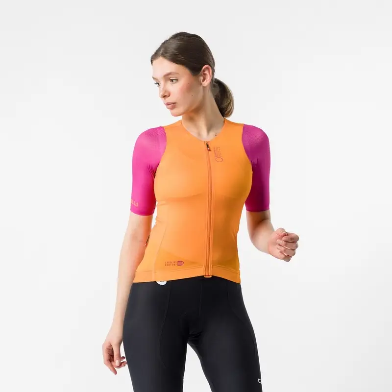 Strahlenpullover Kurzarm Jersey Korrekt Damen Vivid Orange/Violet Pink Größe XS - image