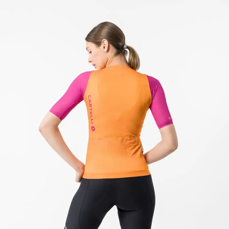 Strahlenpullover Kurzarm Jersey Korrekt Damen Vivid Orange/Violet Pink Größe XS #1